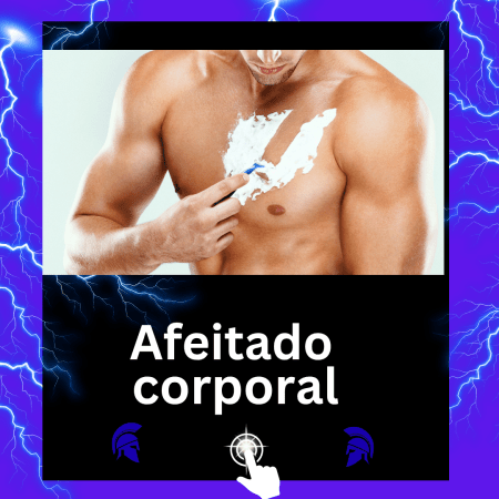 Imagen de un hombre afeitandose el pecho con una maquinilla de afeitar, promueve el servicio de afeitado de pies a cabeza